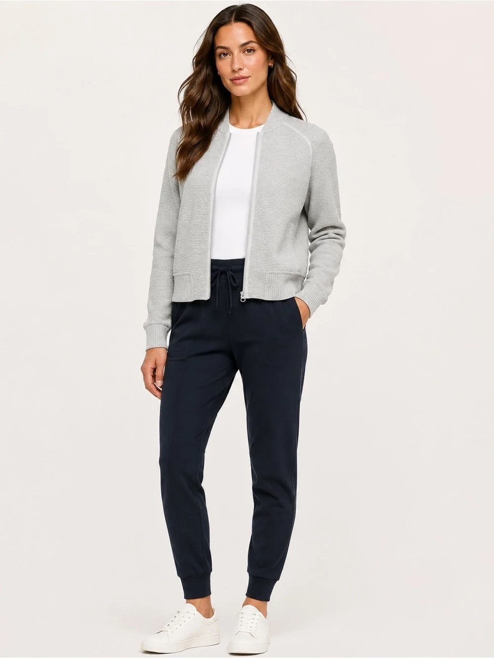 lululemon athletica Light Gray Knit Zip Bomber Jacket